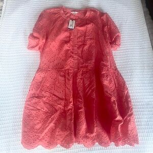 Terra & Sky short sleeve mini Dress in Coral Eyelet 100% cotton NWT